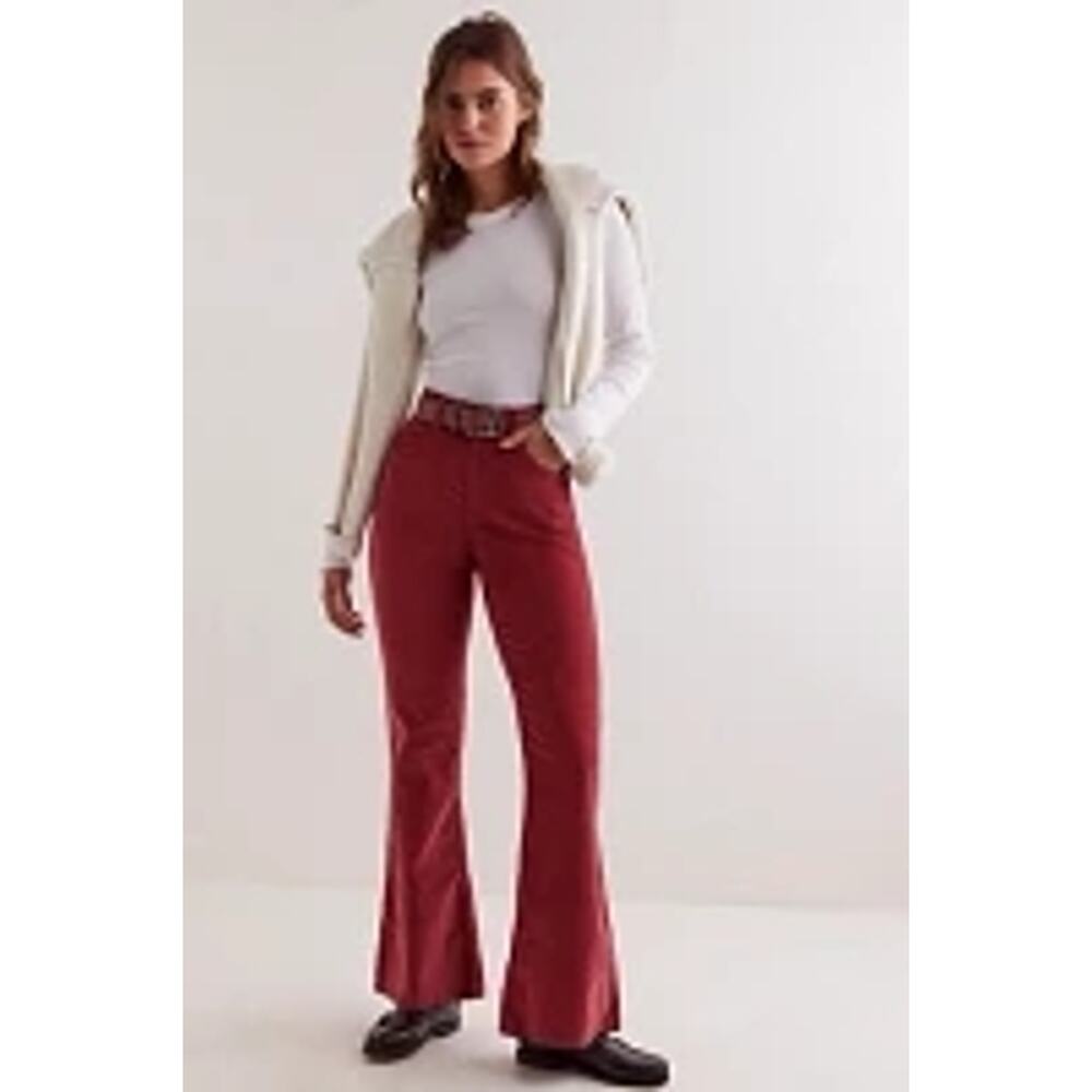 NWT FREE PEOPLE CRVY Karma Cord Flare Jeans WTF $128 LARGE Red Dahlia